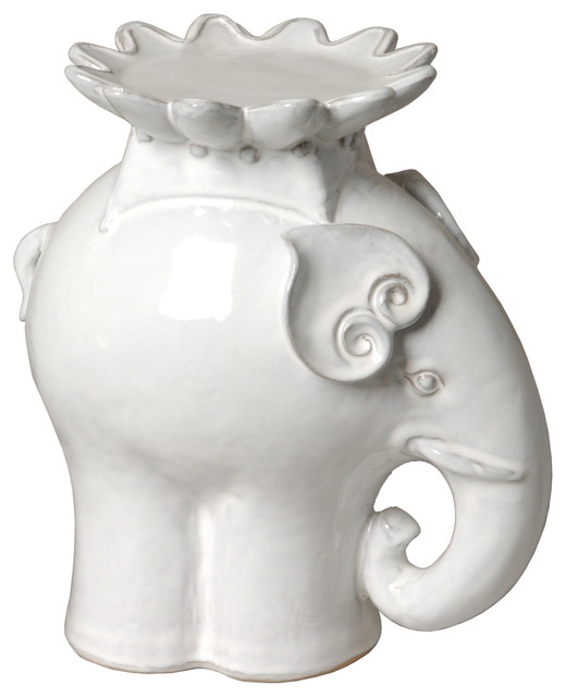 White Ceramic Elephant Candle Stand, 12"H Asian Candles And