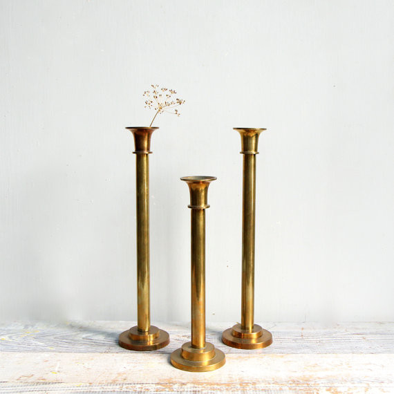 Set of Vintage Brass Candlesticks by Ethan Ollie Traditional