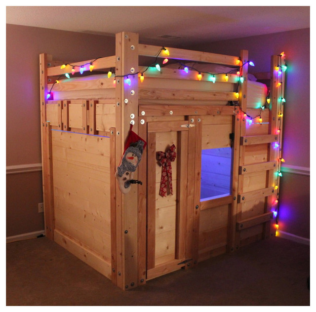 The Bed Fort - Built From Queen Loft Bed Plans traditional-kids