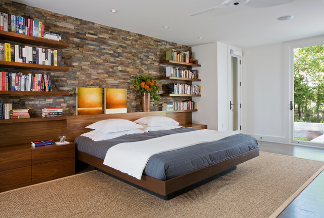 Master Bedroom with Built-In Headboard and Storage - contemporary ...