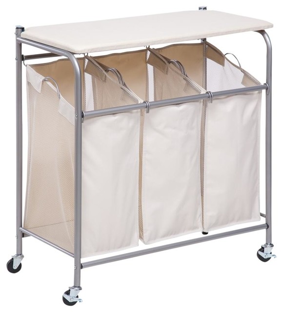 Sort and Iron Triple Laundry Center in Natura Contemporary Hampers