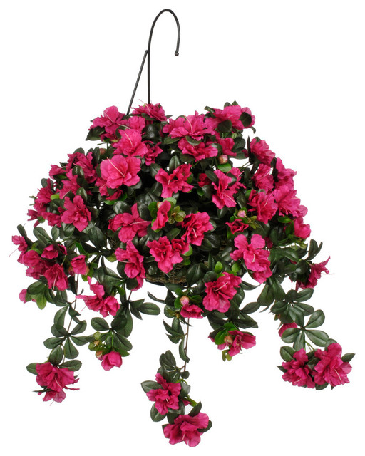 Artificial Violet and Fuchsia Azalea Hanging Basket Tropical