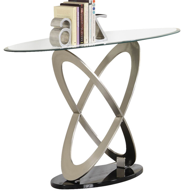 Homelegance Firth Oval Glass Sofa Table in Chrome and Black Metal