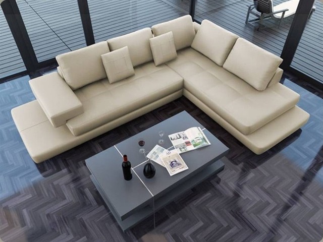 ... - Ultra Modern Cream Leather Sectional Sofa modern-sectional-sofas