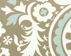 Suzani Powder Blue Contemporary Drapery Fabric contemporary fabric
