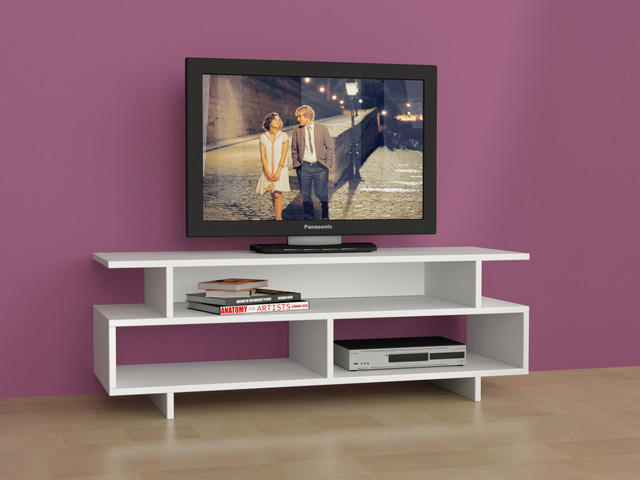 Destro Tv Stand White - Contemporain - Solution Média et Meuble TV 