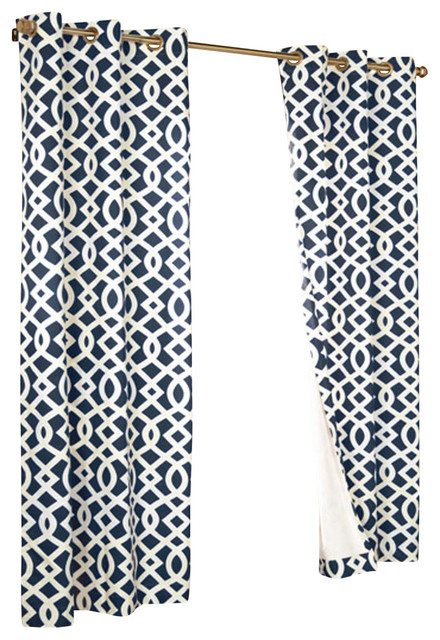 Trellis Thermalogic Navy 80 X 84 Grommet Top Curtain Pair Modern