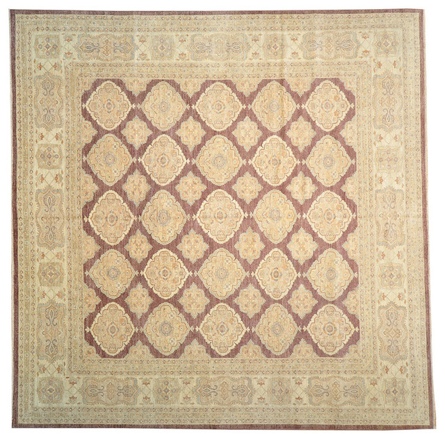 Area Rug, Oversize Square Peshawar 100 Wool 12'X12' Hand Knotted Rug