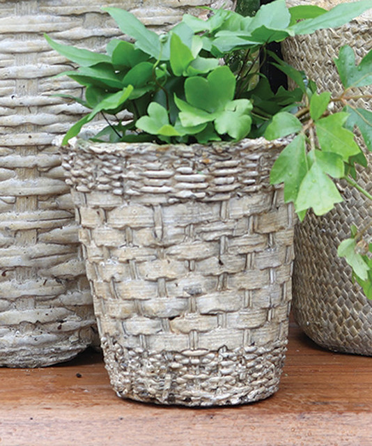 Cement Basket Twined Weave Medium Round Transitional Indoor