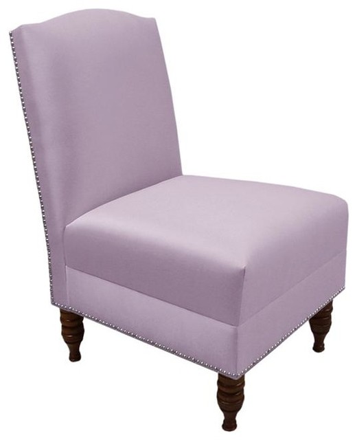 Custom Camdyn Upholstered Armless Chair, Shantung Lilac Contemporary