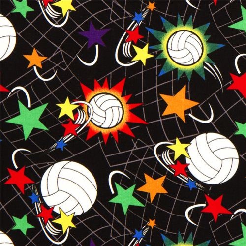 black Timeless Treasures Volleyball fabric from the USA Fabric by