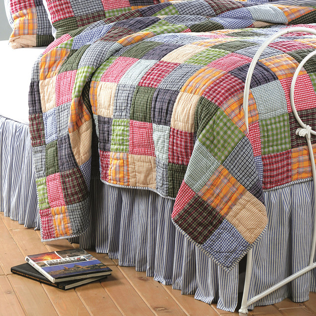 Caftan Blue and White Bell Stripe Bedskirt Contemporary Bedskirts