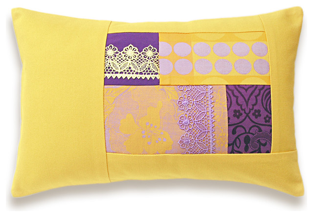 Yellow Lavender Purple Lumbar Pillow Case 12 x 18 in IRMA DESIGN