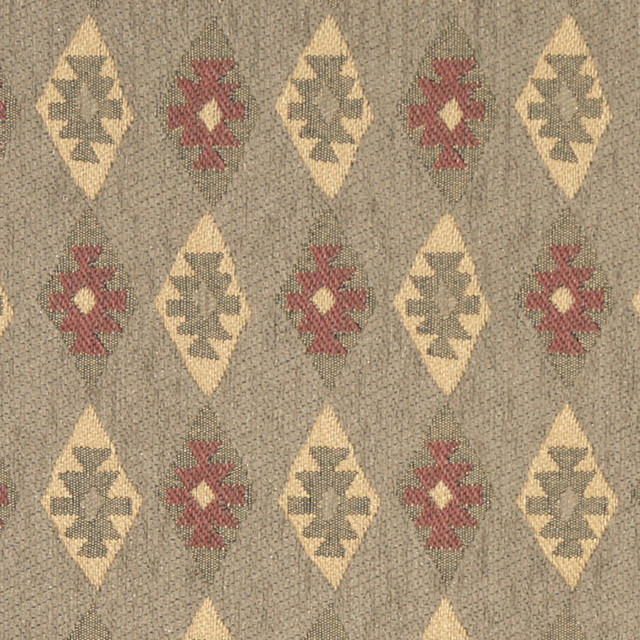 Green, Gold and Burgundy, Diamond Southwestern Upholstery Fabric By The