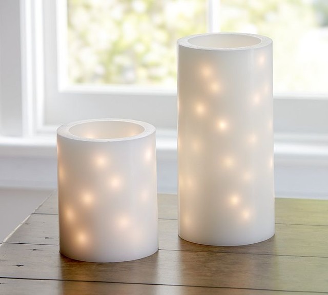 Flameless Embedded String Light Pillar Candles Contemporary Candles