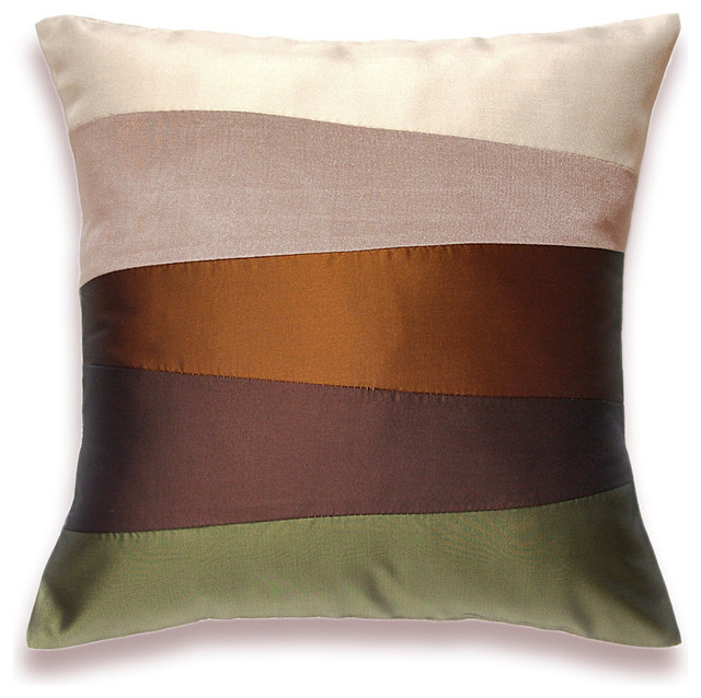 Cream Beige Rust Brown Olive Green Pillow Cover 16 in SIENNA DESIGN