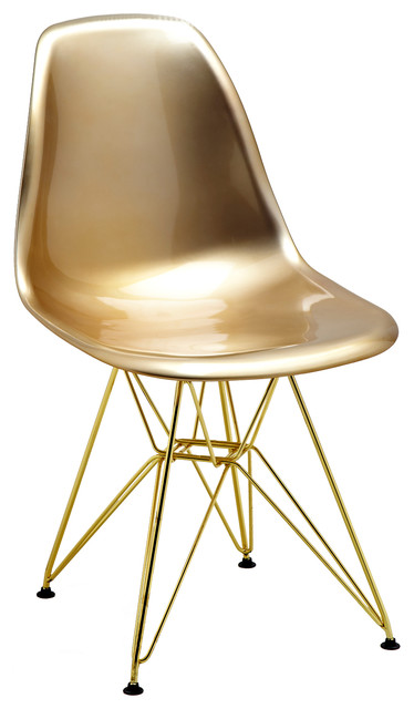 Mid Century Gold Side Chair with Gold Wire Base (Set of 5) - Midcentury