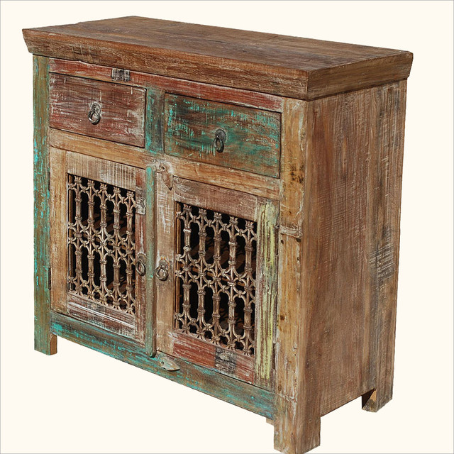 Appalachian Rustic Reclaimed Wood Iron Grill Sideboard Rustic
