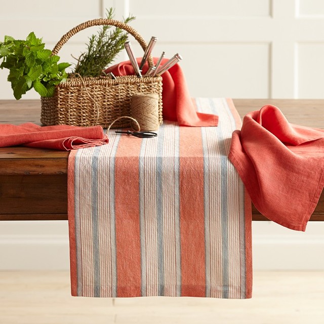 Capri Stripe Table Runner, Orange Contemporary Table Runners by
