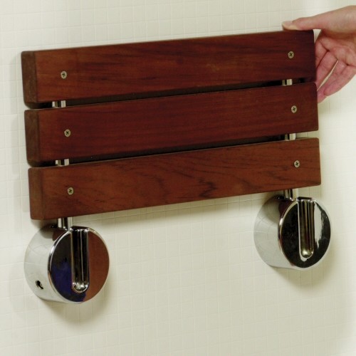 Bengal Teak Wooden Folding Wall Mounted Shower Seat &amp; Chrome Brackets 