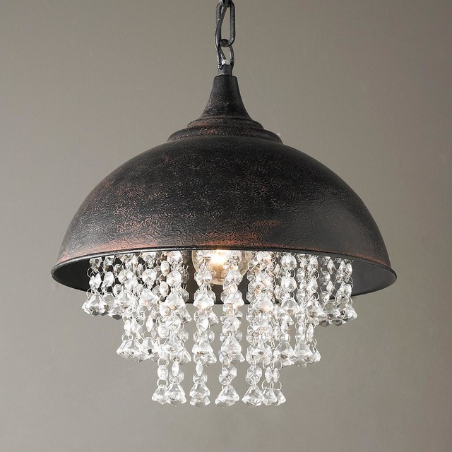 Metal Dome Pendant with Crystals Pendant Lighting by Shades of Light