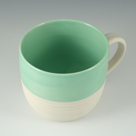 Porcelain Groove Mug, Mint Green by Kim Westad Contemporary Mugs