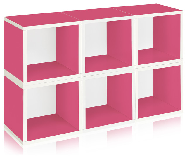 Way Basics Stackable Modular Storage, Pink, 6 Cubes Modern