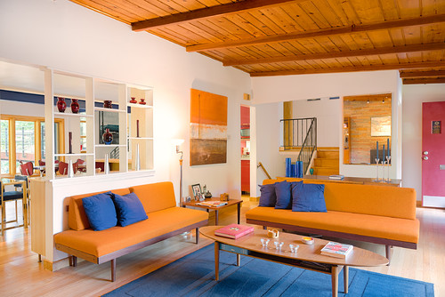 μπλε, πορτοκαλί, διακόσμηση, αντίθεση, σαλόνι
