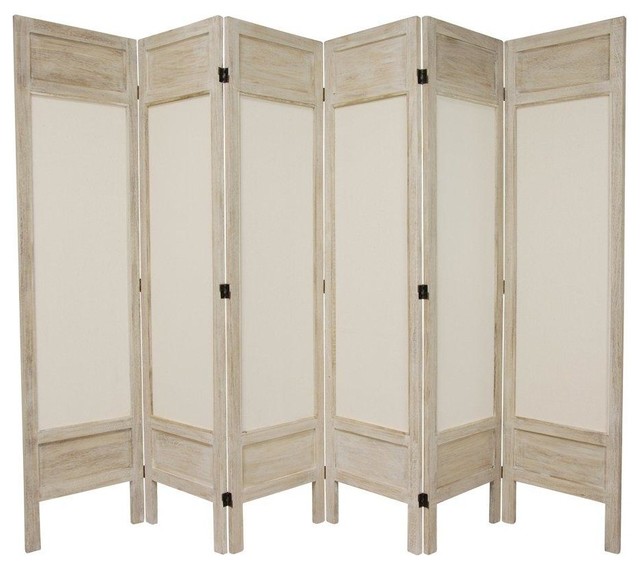 5 1/2 ft. Tall Solid Frame Fabric Room Divider Burnt White 6 Panel Contemporary Screens