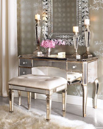 Claudia" Mirrored Vanity/Desk & Vanity Seat - Traditional - Bedroom ...
