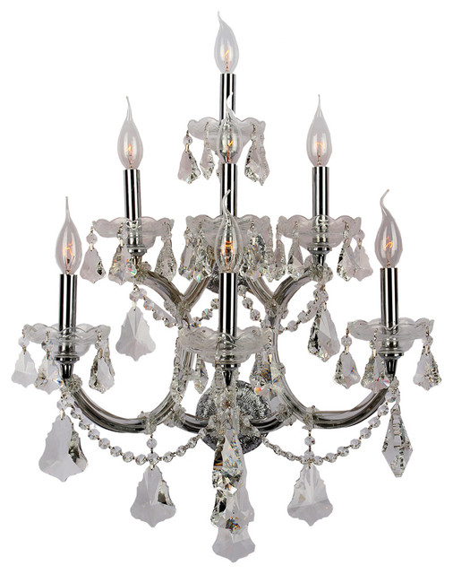 Maria Theresa 7 Light Chrome Finish Crystal Wall Sconce Light, Large - Transitional - Wall ...