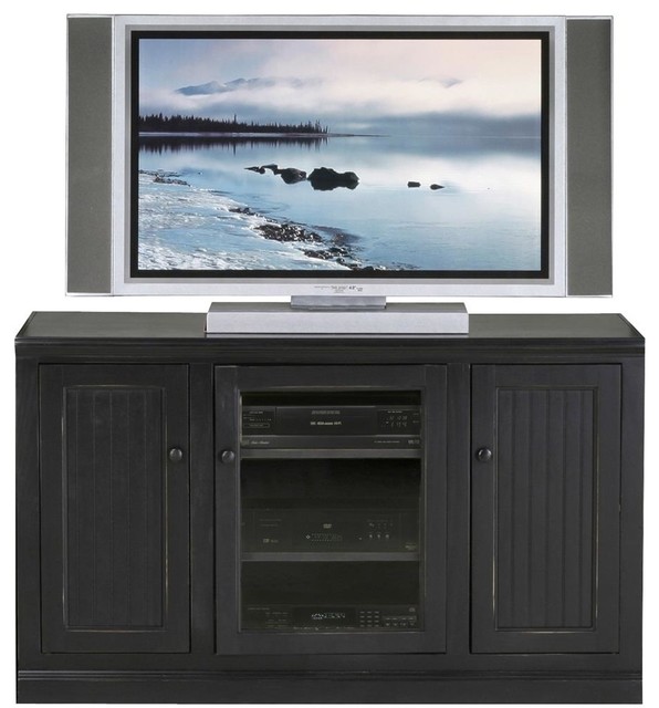 Coastal Thin E50 Tall Entertainment Console in Antique Black (Smokey