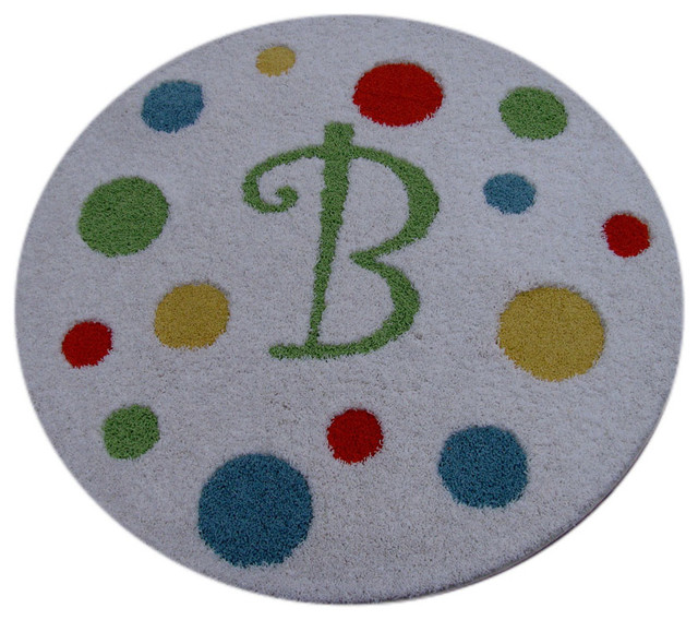 Monogram Round Rug with Polka Dots Modern Nursery Decor by