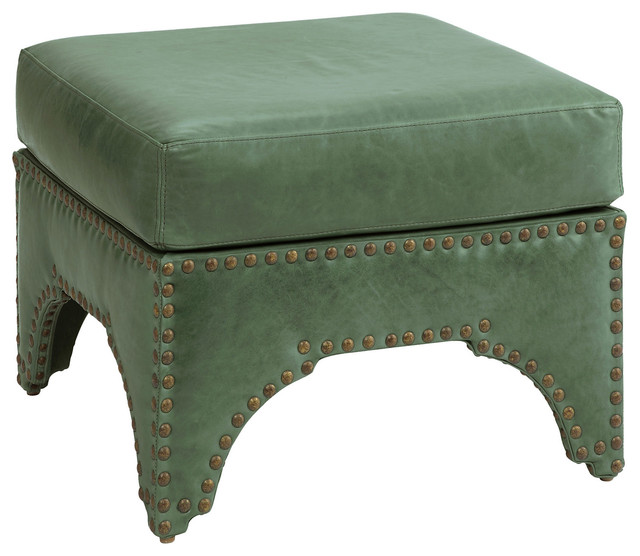 Candemir Leather Ottoman, Blue Green Eclectic Footstools And