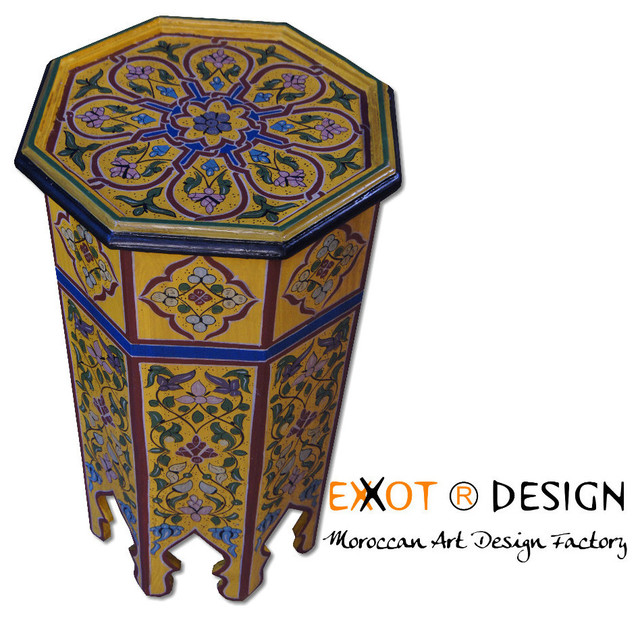 Moroccan wooden hand painting side table Mediterranean Side Tables