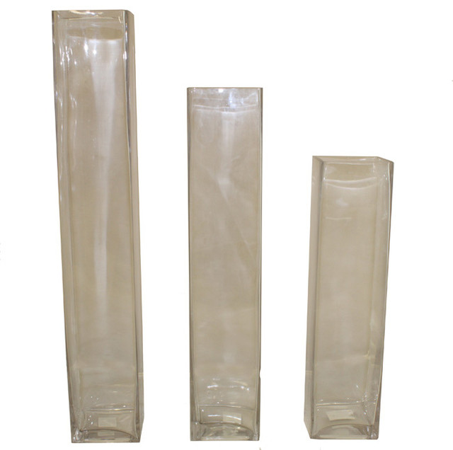 Square Base Tall Glass Vase Set Set of 3 Assorted Height Vases by