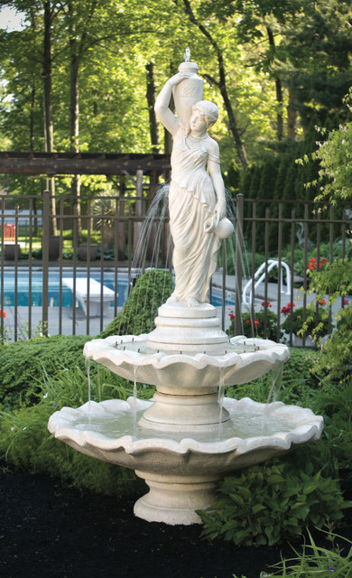 Massarelli Two Tier Grecian Lady Fountain With Spray Ring Traditional Outdoor Fountains And