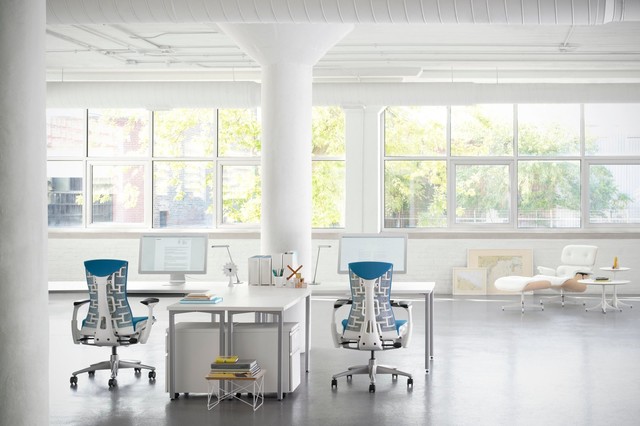 Bright and airy open plan workplace modern home office