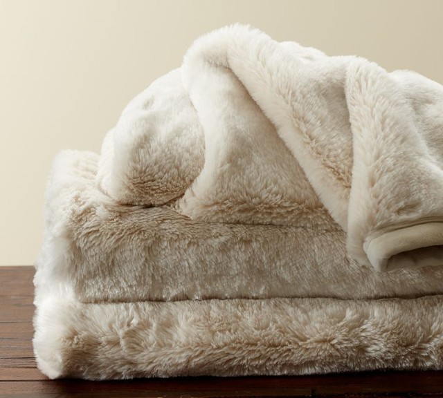 Faux Fur Throw, Ivory Contemporary Throws by Pottery Barn