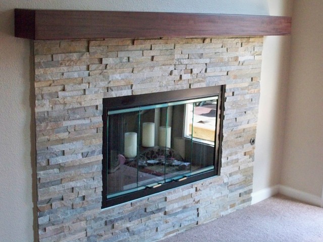 Natural Stacked Stone Fireplace - contemporary - living room - san ...