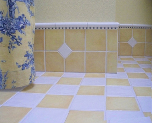 Cream And Gray Moroccan Floor Tiles Transitional Bathroom