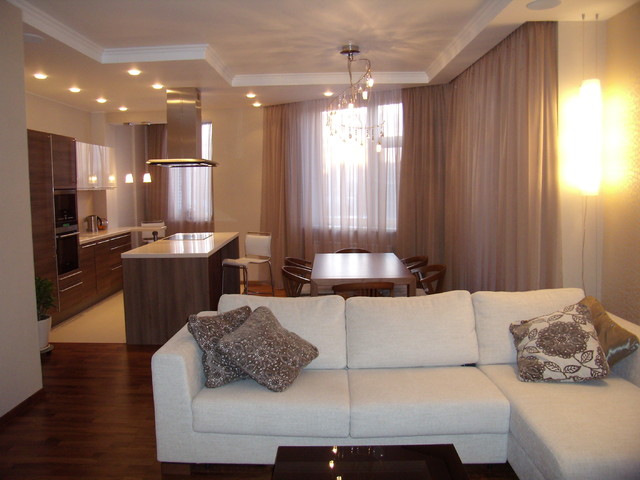living room with kitchen contemporary living room