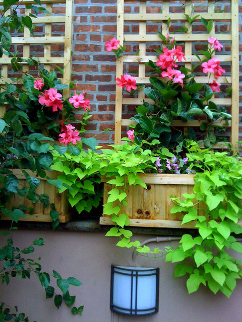NYC Terrace Design: Roof Garden, Planter Boxes, Trellis, Brick ...