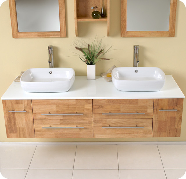 59" Bellezza Double Vessel Sink Vanity - Natural Wood (FVN6119NW