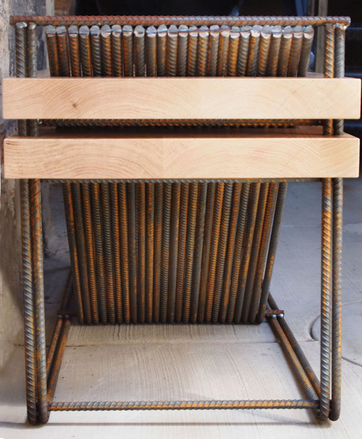 Repurposed Rebar and Red Oak Bench - contemporary - benches