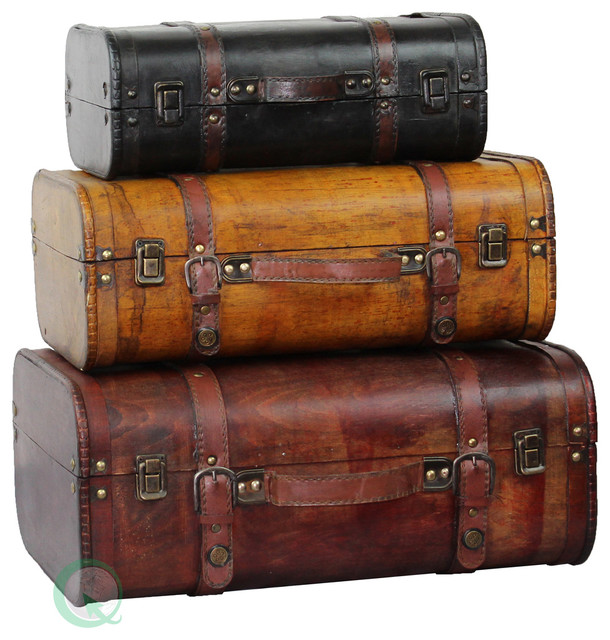 3Colored Vintage Style Luggage Suitcase/Trunk, Set of 3 Traditional