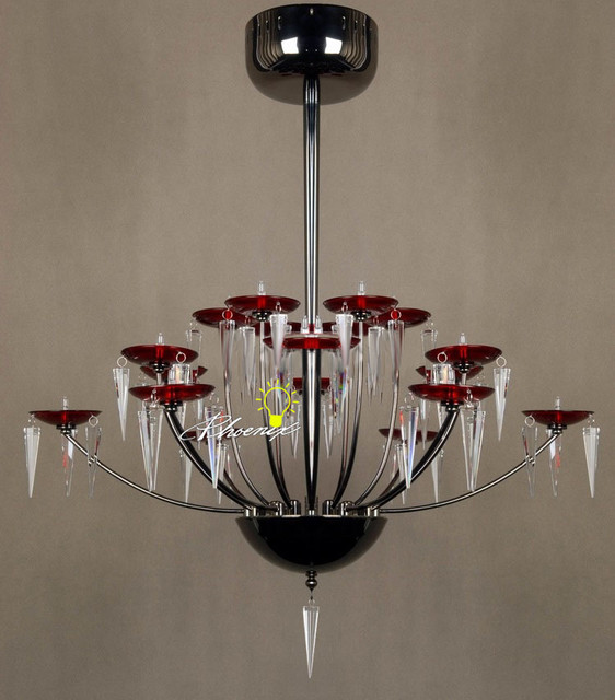 KELLO Modern 18 Simple Red Shades Crystal Chandelier Contemporary