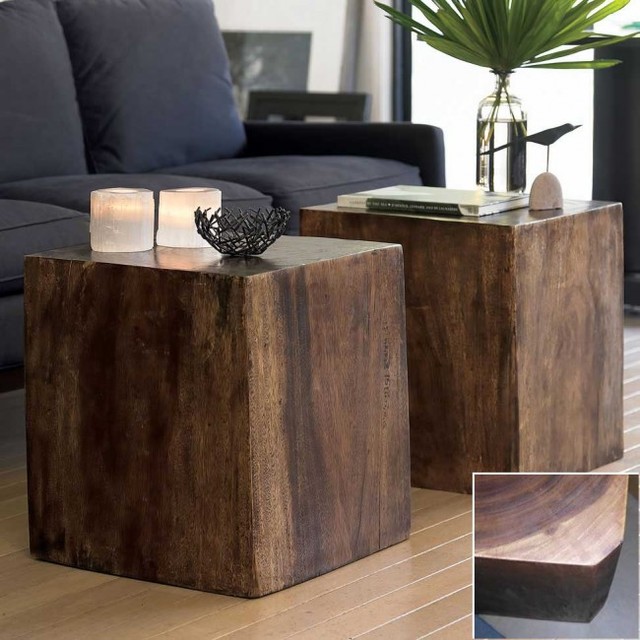 Wood Cube Side Table