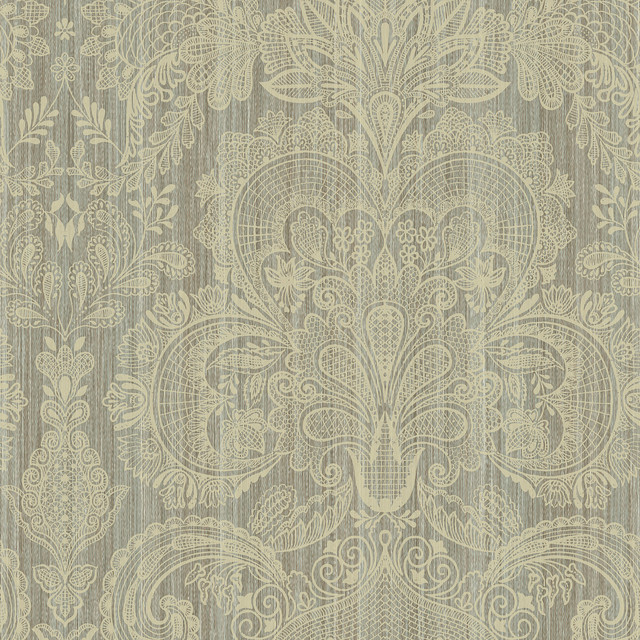 Neutral Lace Damask Wallpaper Eclectic Wallpaper by Brewster Home