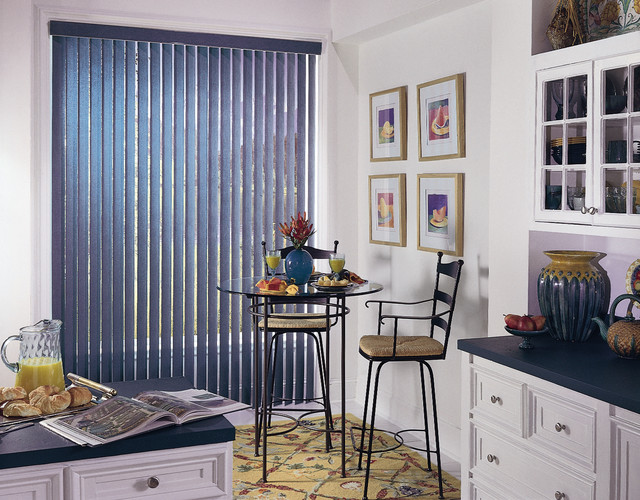 Vertical Blinds Traditional Kitchen Blue & White Breakfast Nook